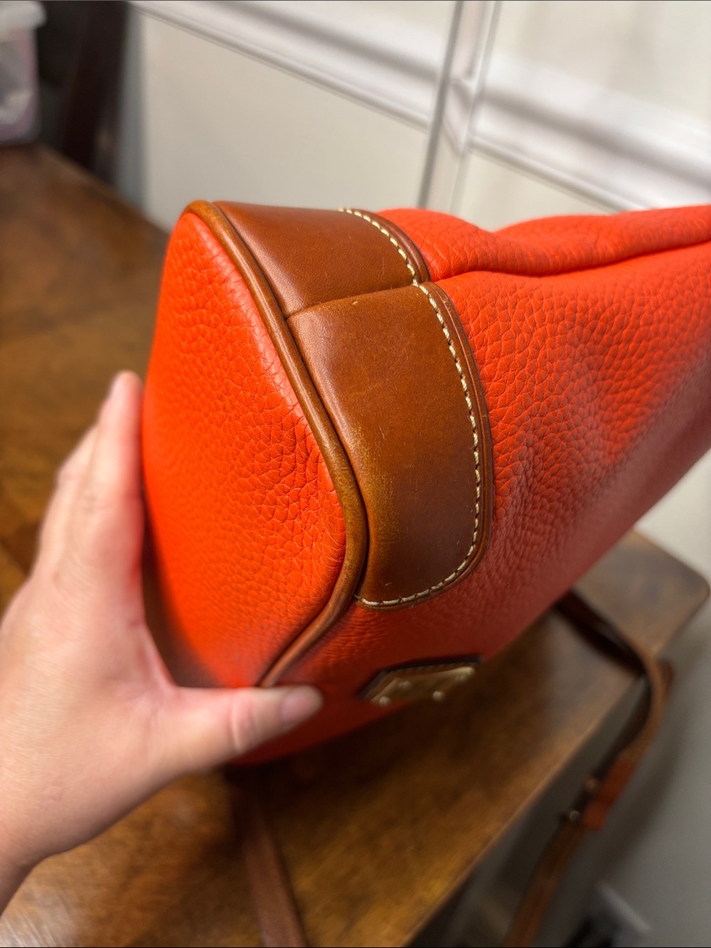 Dooney & Bourke Pebbled Grain Crossbody Orange Leather Bag with Red Interior - Picture 6 of 16